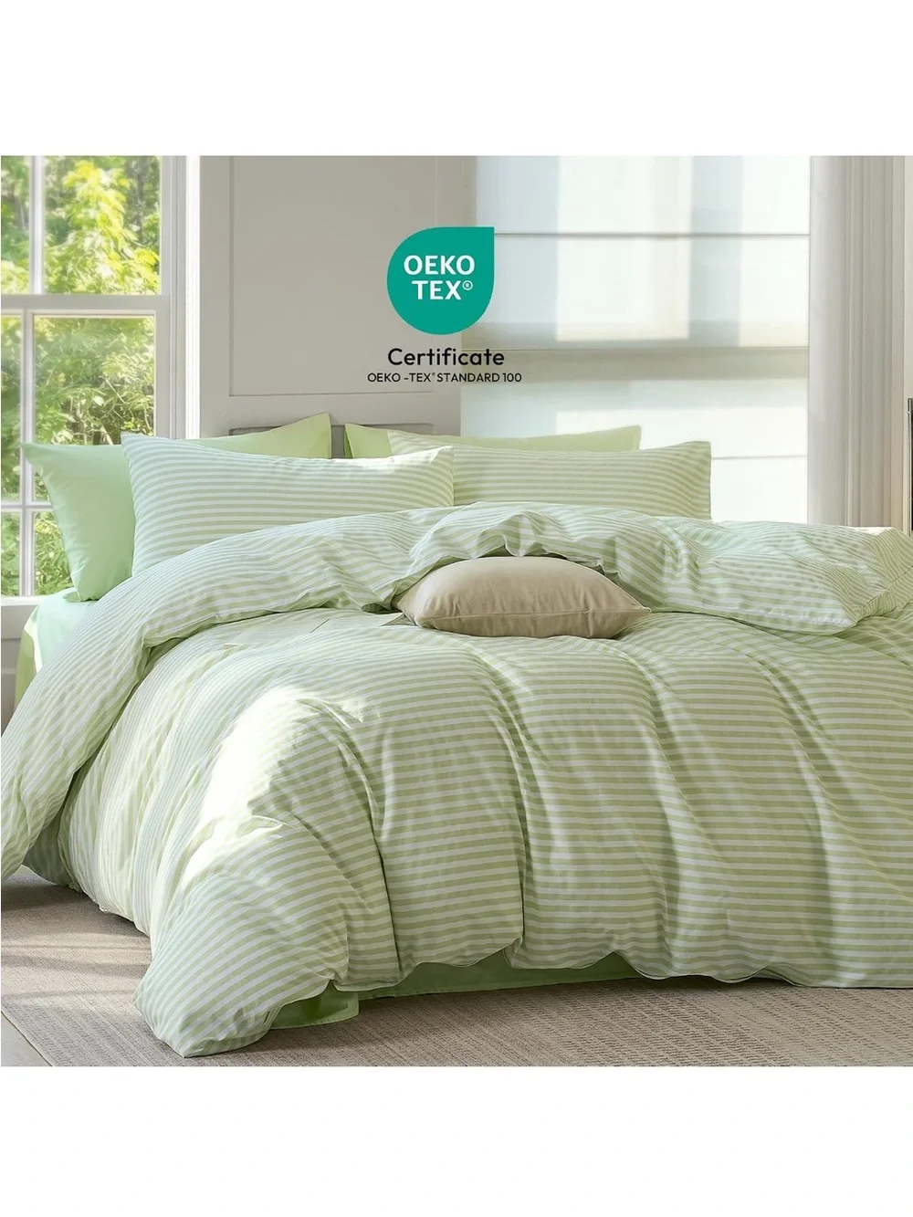 NEW JELLYMONI 100% Cotton Printed Striped Duvet Cover Set with Zipper & 8 ties